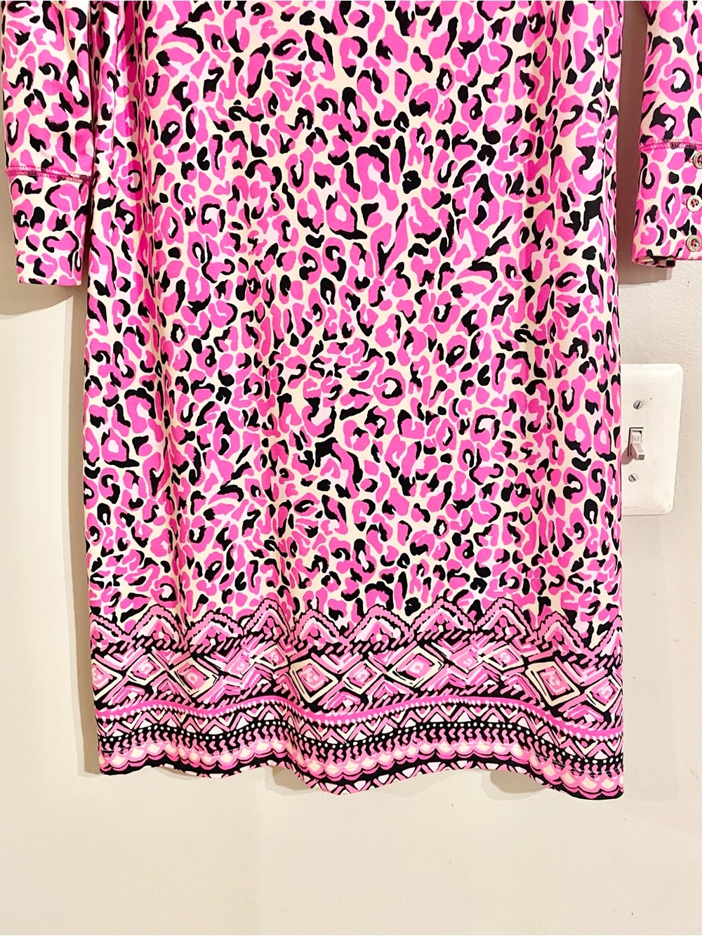 NWOTLilly Pulitzer Sophie Women’s Dress Pink Black Leopard Print 3/4 Sleeve Sz L - Picture 4 of 10
